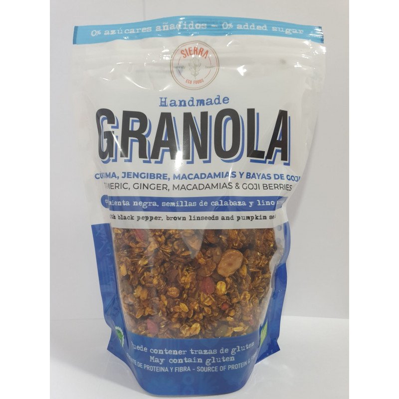 Granola de Cúrcuma, Jengibre, Macadamias y Bayas de Goji 300 Gr (Sierra Foods)
