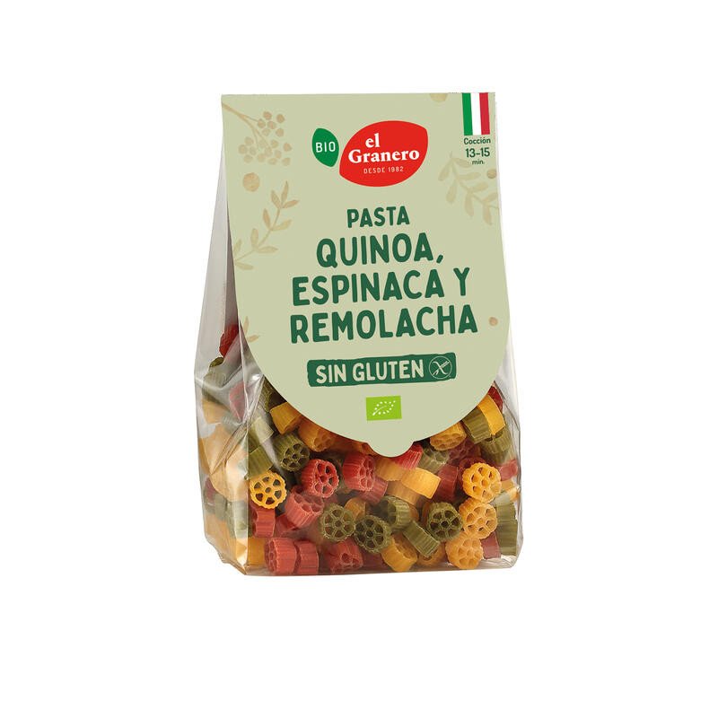 Pasta Quinoa, Espinaca y Remolacha Sin Gluten 250 Gr (El Granero)